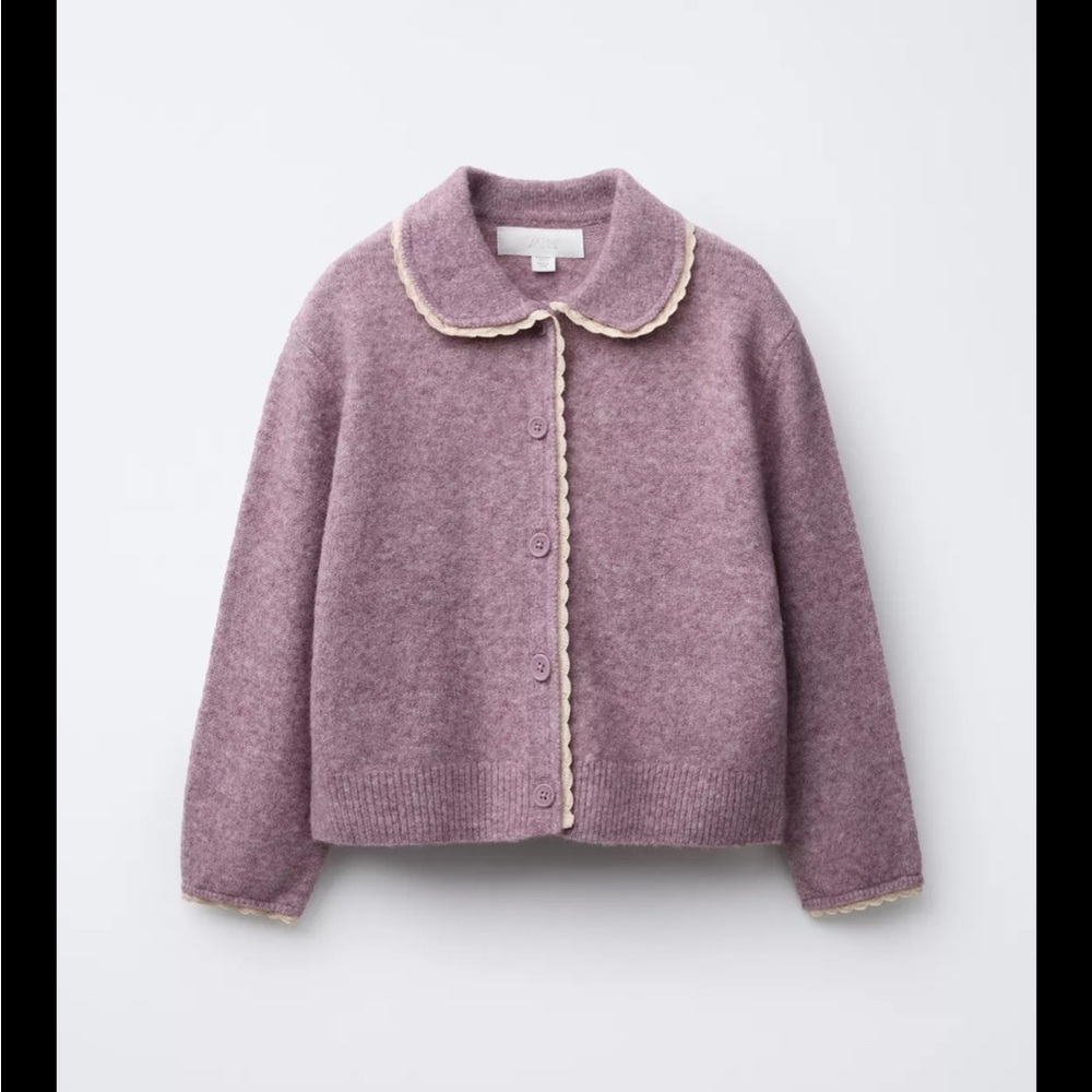 Zara Kids Purple Sweater with Cream Trim